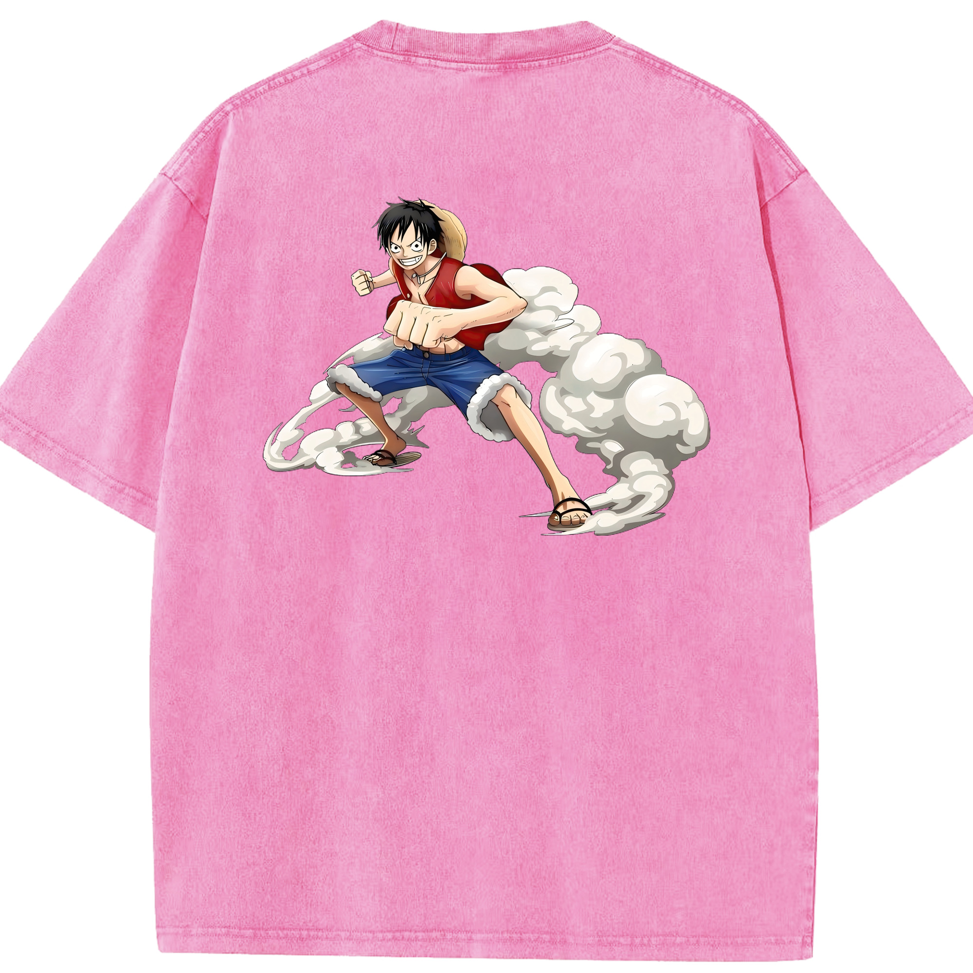 ワンピース モンキー・D・ルフィ ONE PIECE Monkey D. Luffy 綿100% ヴィンテージ風 半袖Tシャツ（背面プリント）